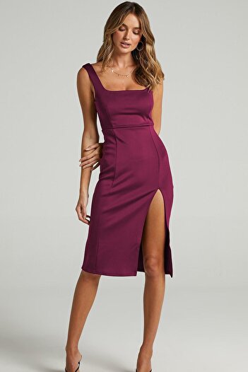 Madmext Purple Strap Slit Detailed Midi Dress MG1423