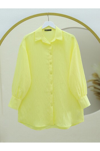 Modamorfo Classic Collar Buttoned Oval Cut Shirt -Light Yellow