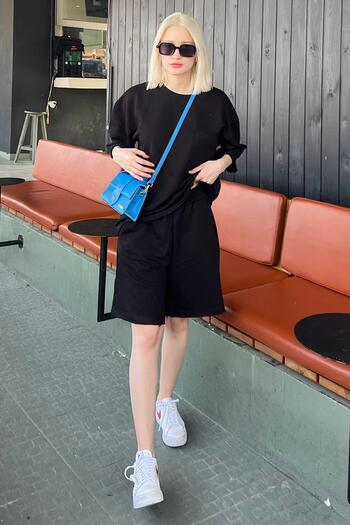 Madmext Black Short Sleeve Shorts Set MG1981