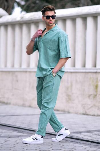 Madmext Men's Mint Green Shirt-Pants Set 5936