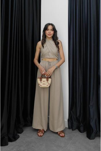 Havoş Mink Sims Halter Neck Linen Suit