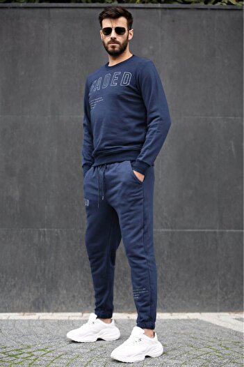 Madmext Ανδρική αθλητική φόρμα Navy Blue printed 4679