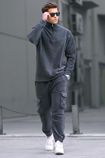 Madmext Smoked Zipper Collar Fleece Ανδρικές φόρμες 5931