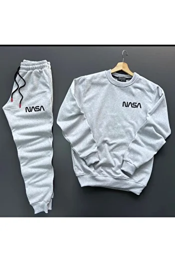 NEW TRENDY COLLECTİON Nasa Printed Cotton Crew Neck Sweat-Cotton Winter Sweatpants Set of 2