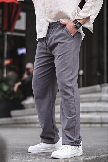 Madmext Comfortable Cut Men's Smoked Trousers with Leg Detail 6532