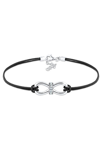 ELLI Bratara dama piele Infinity cu cristale din argint 925