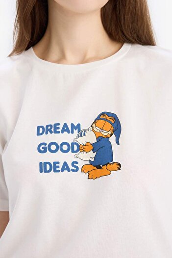 DeFacto Garfield Pijama Takımı Kısa Kollu Üst Esnek Belli Uzun Altı-Fall in Love E0278AX25SP