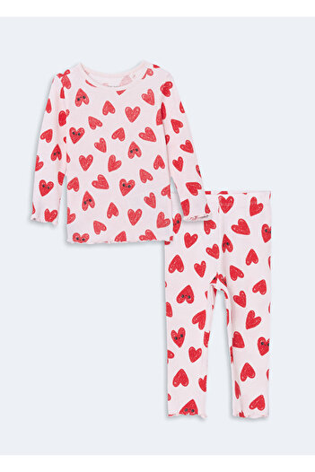 LC Waikiki Lcw Baby Pink Heart Printed Baby Girl Pajama Set