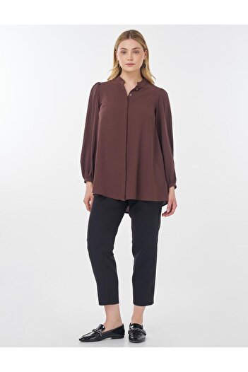 Kayra Judge Collar Asymmetrical Cut Blouse Brown