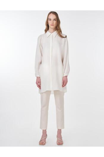 Kayra Shirt Collar Crinkle Tunic Cream