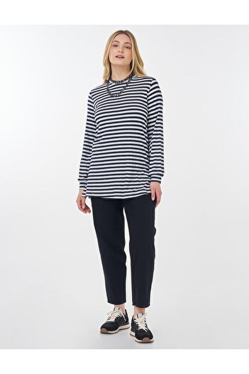 Kayra Πλεκτό φούτερ με μοτίβο ρίγες Navy Blue