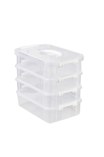 Choice WHITE Extra Large 4-Tier Stackable Storage Box with Lid Clear Plastic Organizer Toy Building Block S