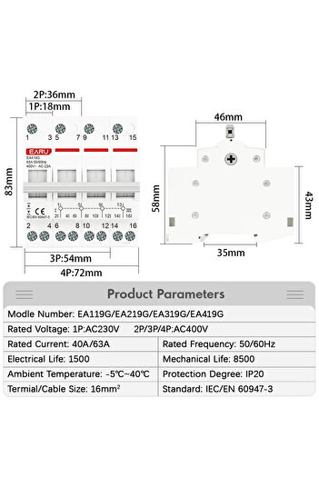 Choice1 2P 63A Din Rail 1P 2P 3P 4P 40A 63A Modular MTS Dual Power Manual Transfer Switch AC Isolating Disco