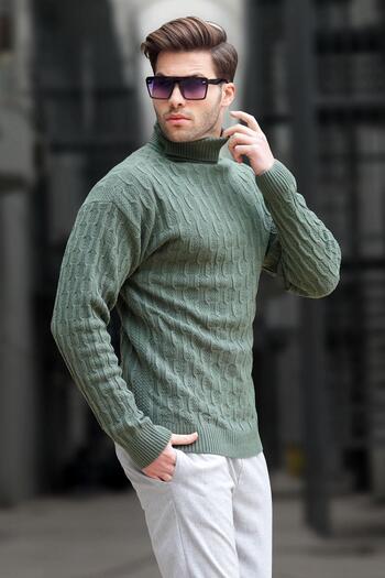 Madmext Khaki Turtleneck Patterned Men's Sweater 6835