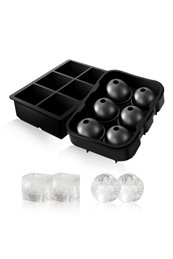 Generic 2 Pack 6 Grid Square And Ice Cube Ball Tray Black