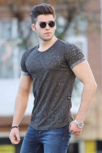 Madmext Tricou afumat rupt cu tăiere cu laser 2468