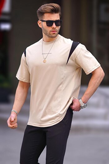 Madmext Μπλουζάκι μπεζ Oversize Crew Neck 7003