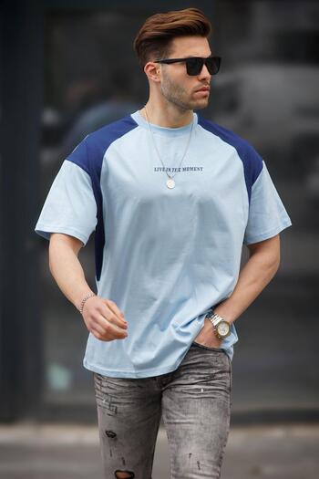 Madmext Baby Blue Crew Neck Oversize T-Shirt 7002