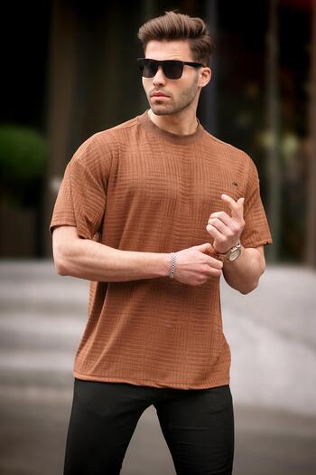 Madmext Καφέ ανδρικό μπλουζάκι Oversize Crew Neck 6191