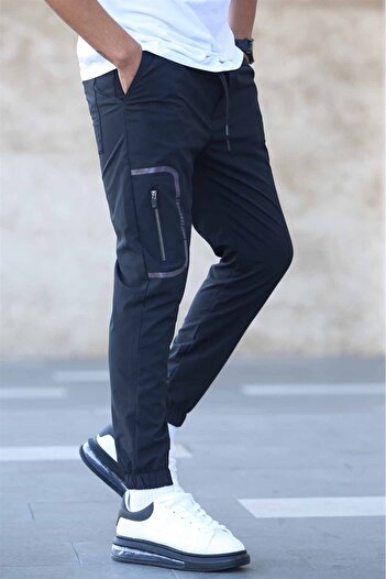 Madmext Black Parachute Fabric Pocket Detailed Jogger Trousers 5483
