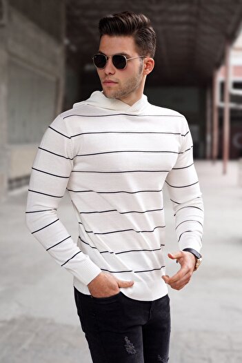 Madmext White Hooded Men's Sweater 5623