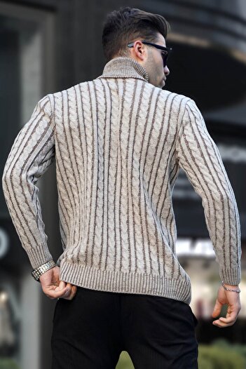 Madmext Beige Turtleneck Knitted Detailed Sweater 6317