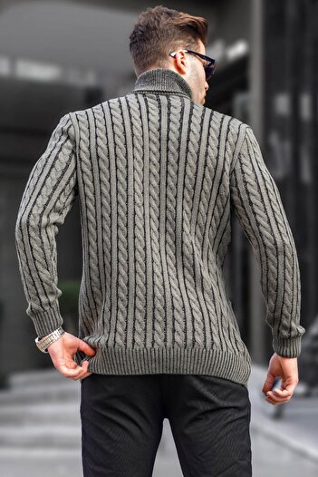 Madmext Khaki Turtleneck Knitted Detailed Sweater 6317