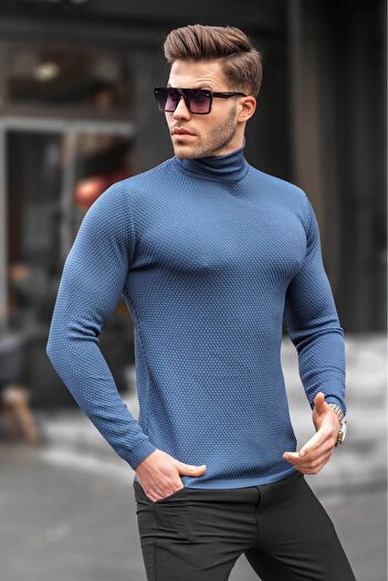 Madmext Navy Blue Turtleneck Men's Knitwear Sweater 6306