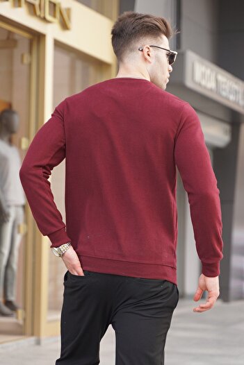 Madmext Claret Red Patterned Crew Neck Knitwear Sweater 5968