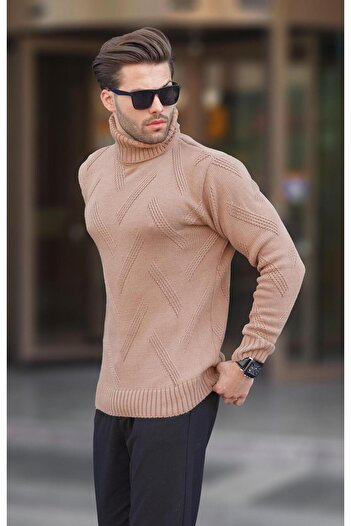 Madmext Πλεκτό πουλόβερ με μακρυμάνικο σχέδιο Camel - Throat 7279