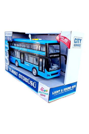 Brother Toys Tourist Sightseeing Bus 2 Two-Storey Front and Middle Door Can Be Opened with Sound and Light Toy City Bus 27 cm