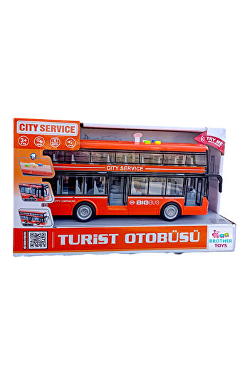 Brother Toys Tourist Sightseeing Bus 2 Two-Decker Front and Middle Door Openable Toy City Bus with Sound and Light 27 cm