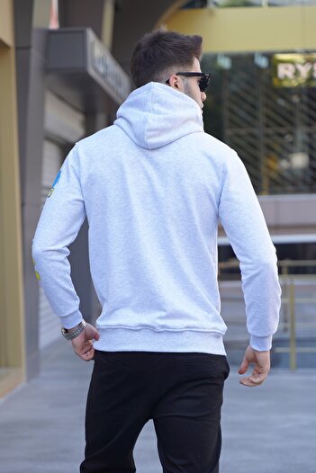 Madmext Karmelange Printed Hooded Sweatshirt 5896