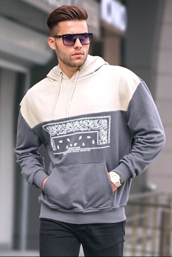 Madmext Geräuchertes gemustertes Kapuzen-Sweatshirt 6022