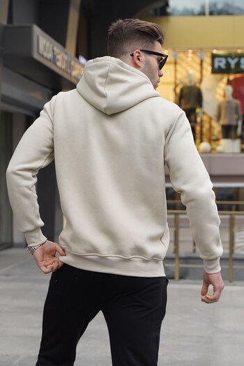 Madmext Beige Hooded Regular Fit Men's Sweatshirt 6033