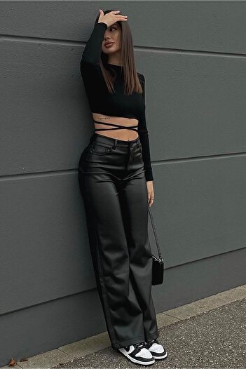 Madmext Mad Girls Black Leather Trousers Mg1316