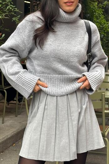 Madmext Women's Gray High Top Knitwear Sweater Mg2255