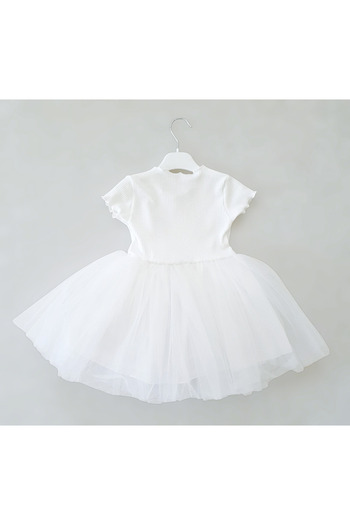 Şirin Şeyler Butiği Lulu Cherry Short Sleeve Baby Girl Kids Cherry Fluffy Tutu Dress Princess Stretchy Lycra White