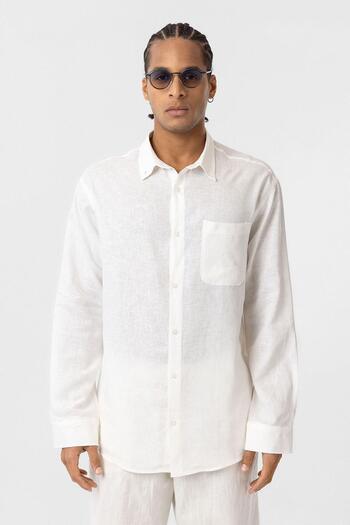 VAMOSCLO Pocket Detailed Oversize Long Sleeve Shirt Ecru