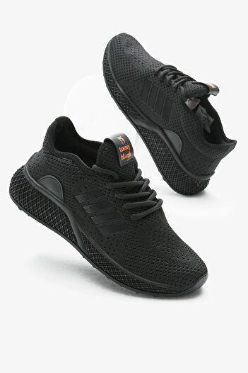 Nstil Unisex Orthopedic Black Sports Shoes Striped Lace-Up Breathable Ultra Comfortable Sole Sneaker T-135