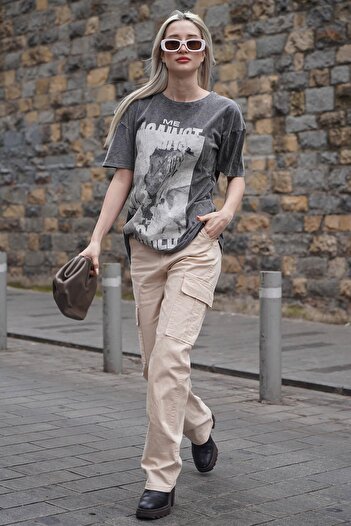 Madmext Beige Pocket Detailed Cargo Trousers Mg1602
