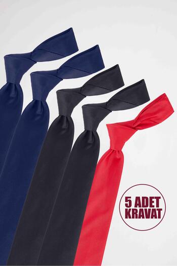 Tudors 5 Pack Plain Slim Navy Blue-Black-Red Men's Ties