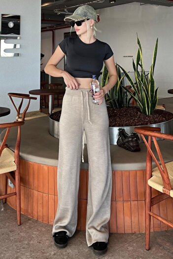 Madmext Wide Leg Mink Trousers - Adjustable Waist Mg2089