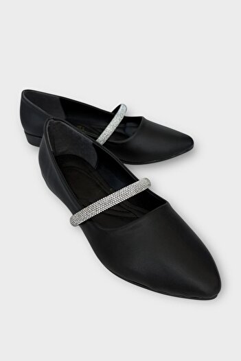 Liger Women's Banded Stone Detail Ballerina Shoes Black