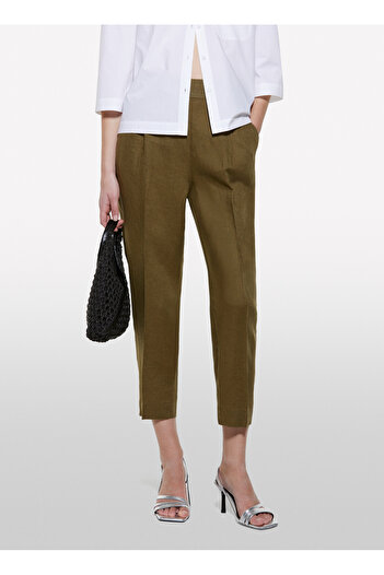 Sisley Mid Waist Loose Cut Dark Khaki Women's Pants 4Aghlf00S