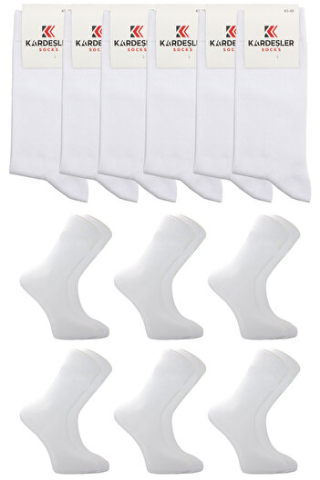 KARDEŞLER ÇORAP Men's White Cotton Socks Long Socks 6 Pack