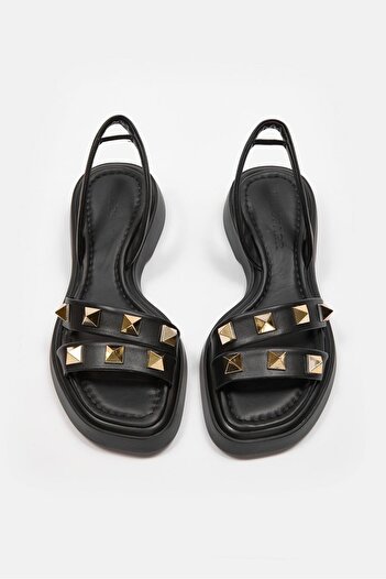 NILUFARR Bella Black Genuine Leather Women's Sandals