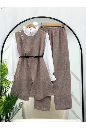 YEDİLALE Belted Bamboo Linen Triple Set