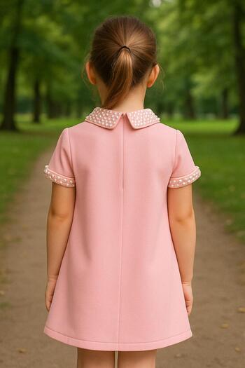 Hilal Akıncı Kids Short sleeve girl dress with rhinestone collar and sleeve