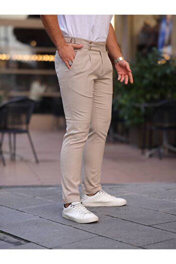 REX MODA Men's Old Money Pleated Self-Belt Fabric Trousers